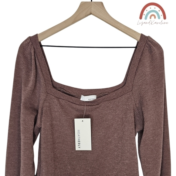 New! Heatherly Ribbed Knit Square Neck Sweater Top - Picture 4 of 11